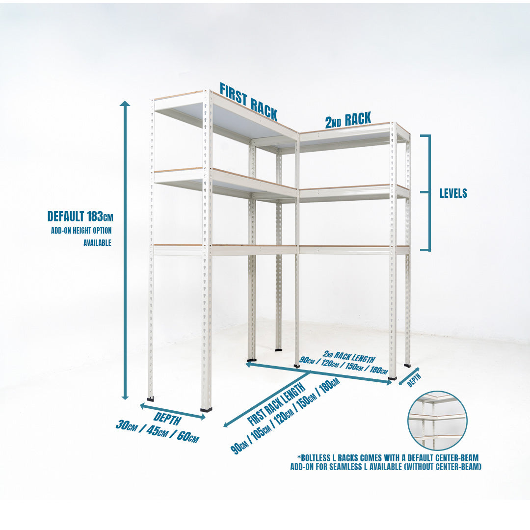 Metal Deck Boltless L Rack (3-Levels)(60cm Depth)